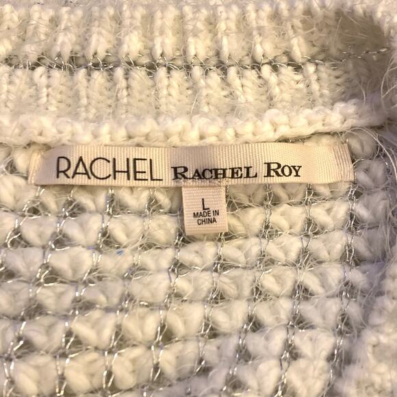 Rachel Roy Womens Sweater Large NWT Fresh Light Grey Ivory Silver Open Weave - Picture 2 of 13